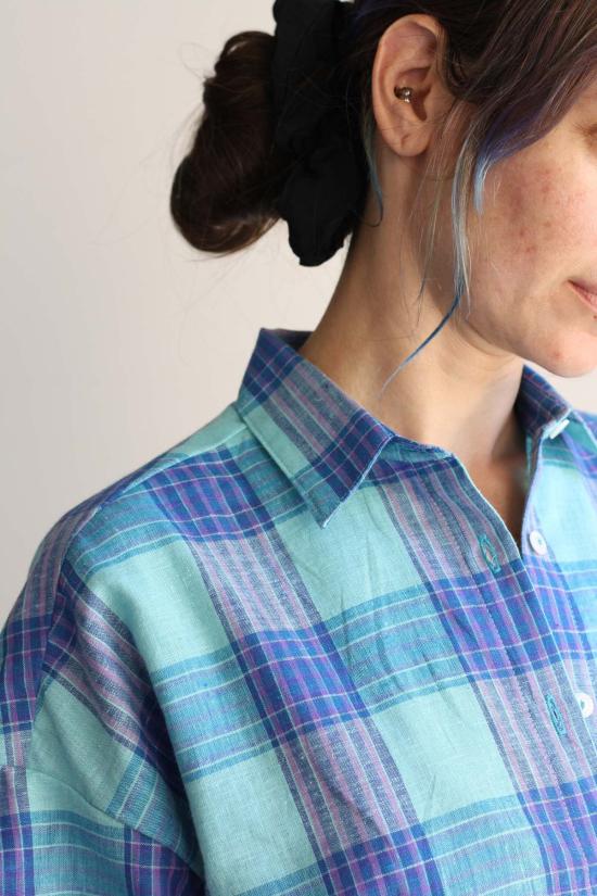  머틀 숏 원피스 키키 드레스 아쿠아 체크 - MYRTLE