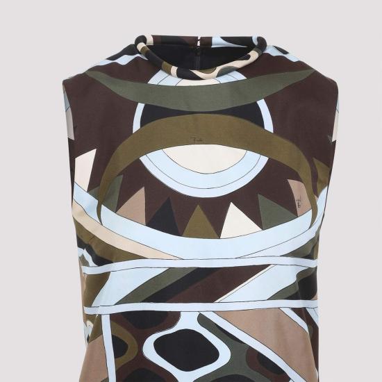  푸찌 숏 원피스 푸치 실크 미니 드레스 카키 블루 - PUCCI