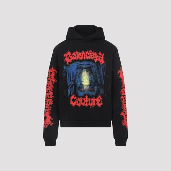  발렌시아가 스웨터 미디엄 핏 후드티 블랙 - BALENCIAGA