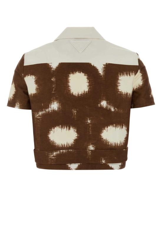  프라다 탑 프린트 코튼 셔츠 타바코 - PRADA