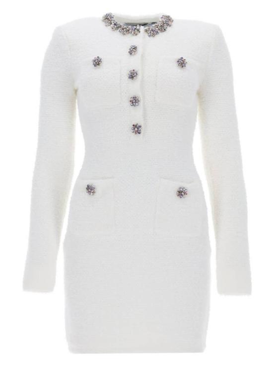  셀프 포트레이트 숏 원피스 미니 드레스 (주얼 버튼 장식, 화이트)