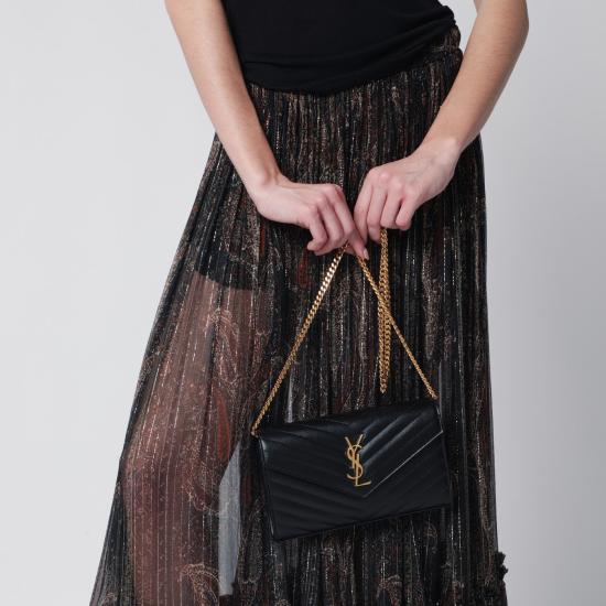 26SS 생로랑 레더 카산드라 체인 월렛 377828BOW01 Black - SAINT LAURENT