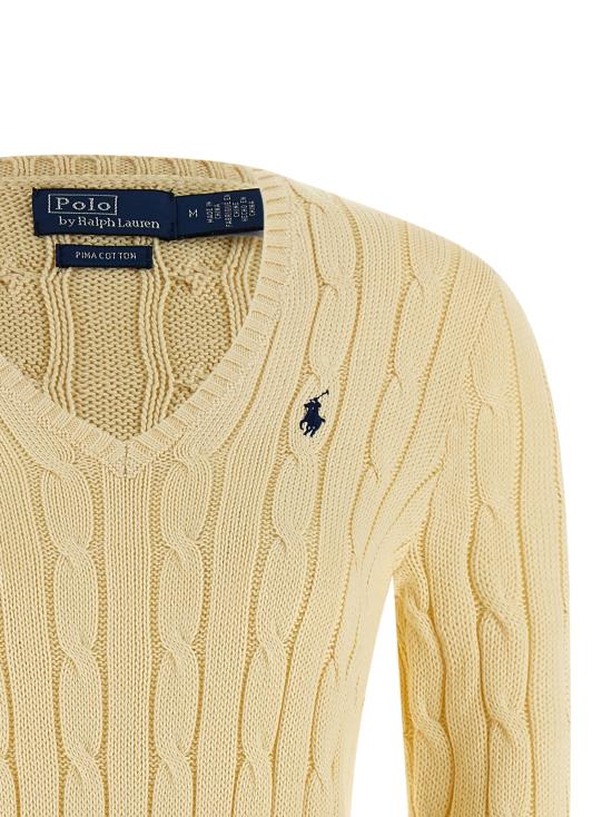 26SS 폴로 랄프로렌 포니로고 피마 코튼 케이블 니트 V넥 스웨터 211971870011 Yellow - POLO RALPH LAUREN