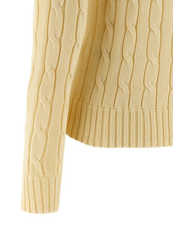26SS 폴로 랄프로렌 포니로고 피마 코튼 케이블 니트 V넥 스웨터 211971870011 Yellow - POLO RALPH LAUREN