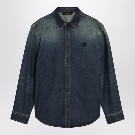 26SS 구찌 워시드 인증 코튼 데님 셔츠 860842XDDFW Blue