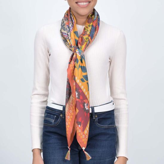  비스마야 머플러/스카프 럭스 디바인 모자이크 실크 스카프 오렌지 - VISMAYA