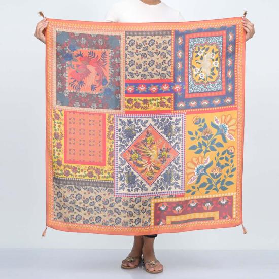  비스마야 머플러/스카프 럭스 디바인 모자이크 실크 스카프 오렌지 - VISMAYA