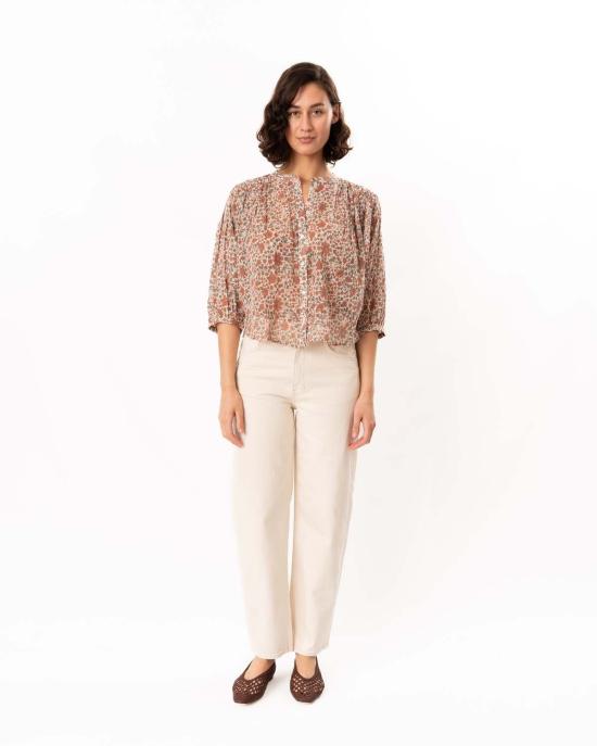  엠에이비이 긴팔 티셔츠 M.A.B.E 델라 프린트 L/S 탑 러스트/카키 - M.A.B.E