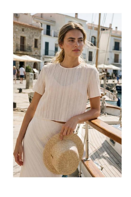  카미 뉴욕 반팔 티셔츠 Cami Nyc Josey Jacquard Stripe Tee Oat - CAMI NYC