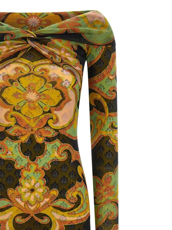  에트로 미디 원피스 비대칭 이중 레이어 드레스 멀티컬러 - ETRO