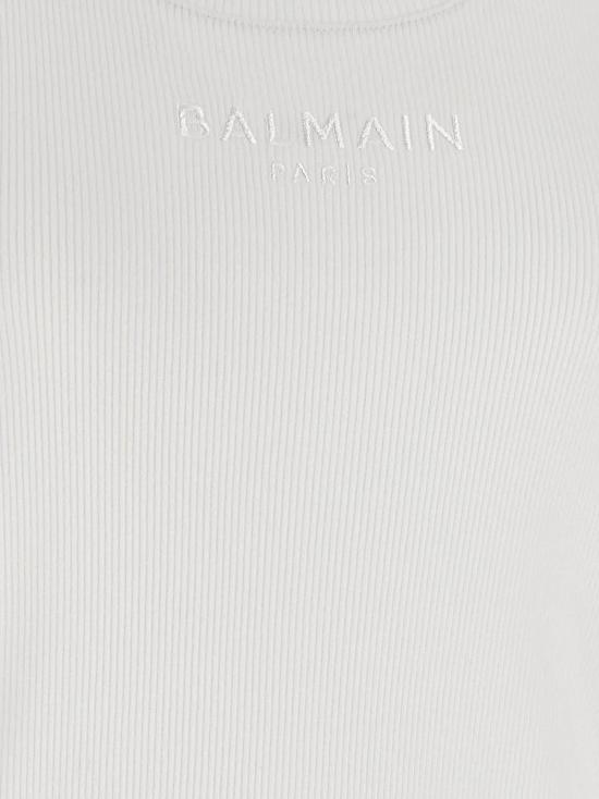  발망 민소매 티셔츠 로고 자수 탱크탑 화이트 - BALMAIN