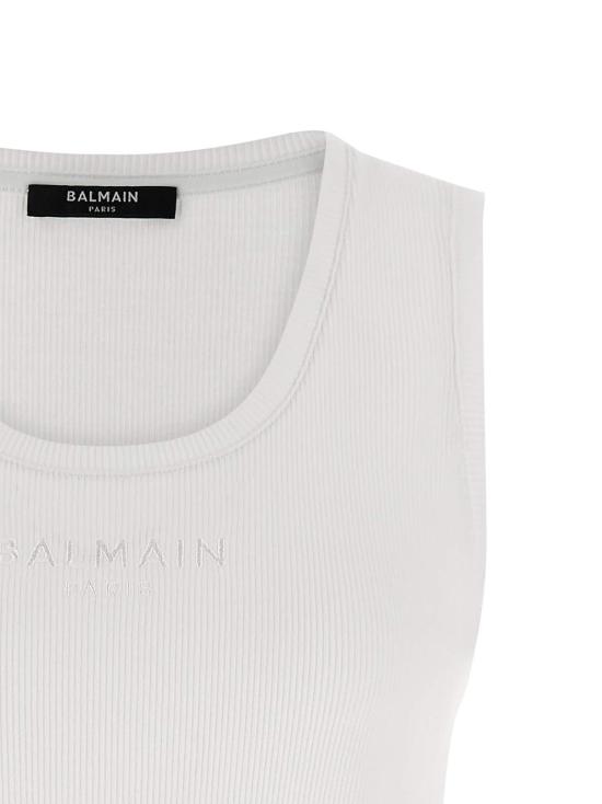  발망 민소매 티셔츠 로고 자수 탱크탑 화이트 - BALMAIN