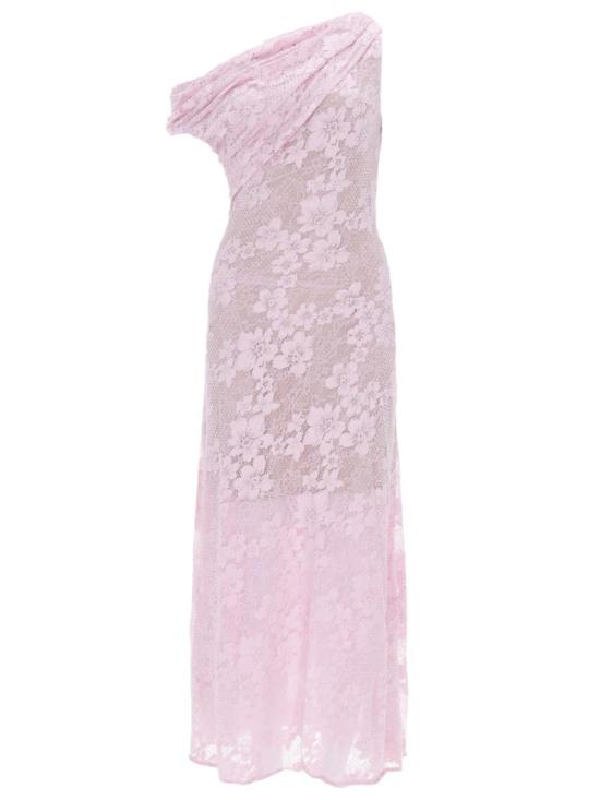  셀프 포트레이트 미디 원피스 레이스 미디 드레스 핑크