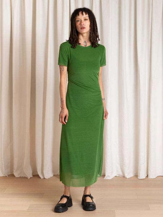  알리 골든 롱 원피스 피티드 메시 티셔츠 드레스