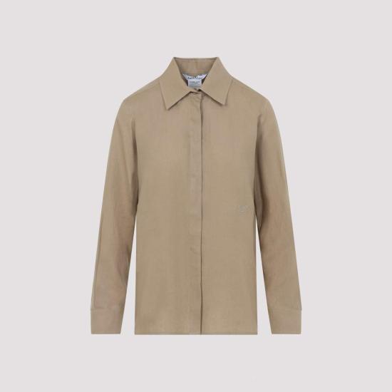  막스마라 탑 Max Mara Falasco 리넨 M 로고 셔츠 데저트 베이지 - MAX MARA