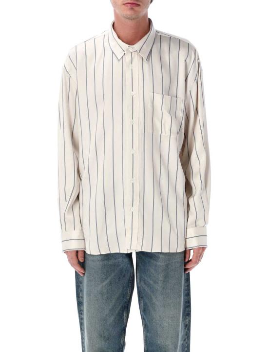  선플라워 탑 해바라기 뉴베이스 플루이드 스트라이프 셔츠 화이트 블루