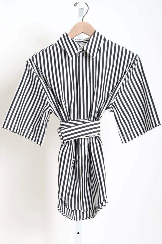  사 수 파이 반팔 티셔츠 사수피 마르셀라 반팔 상의 블랙/화이트 스트라이프