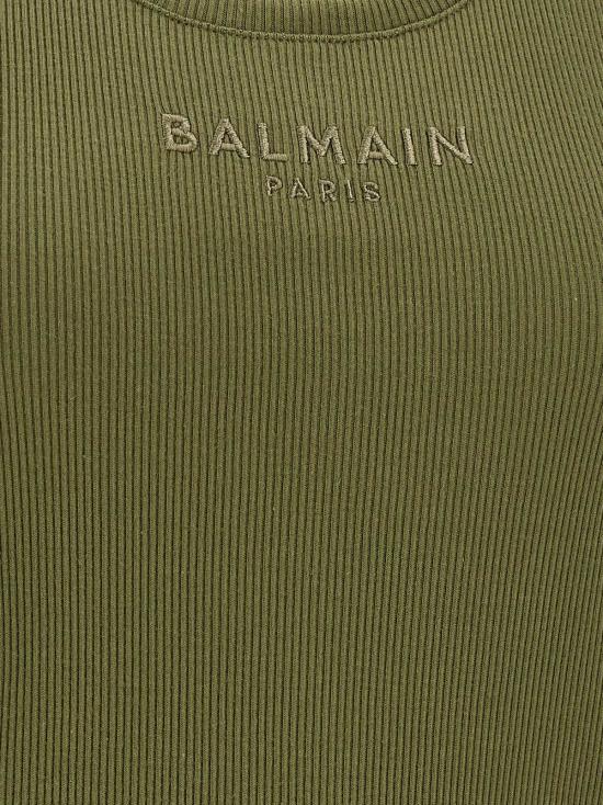  발망 민소매 티셔츠 로고 자수 탱크탑 그린 - BALMAIN