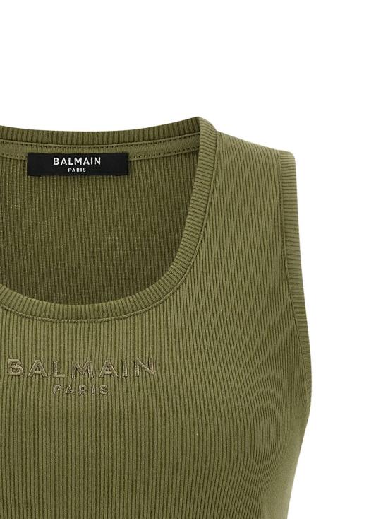  발망 민소매 티셔츠 로고 자수 탱크탑 그린 - BALMAIN