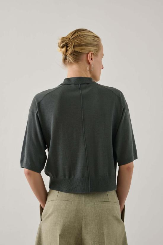  메이블앤모스 반팔 티셔츠 소어 엘튼 니트 칼라 탑 - MABEL AND MOSS