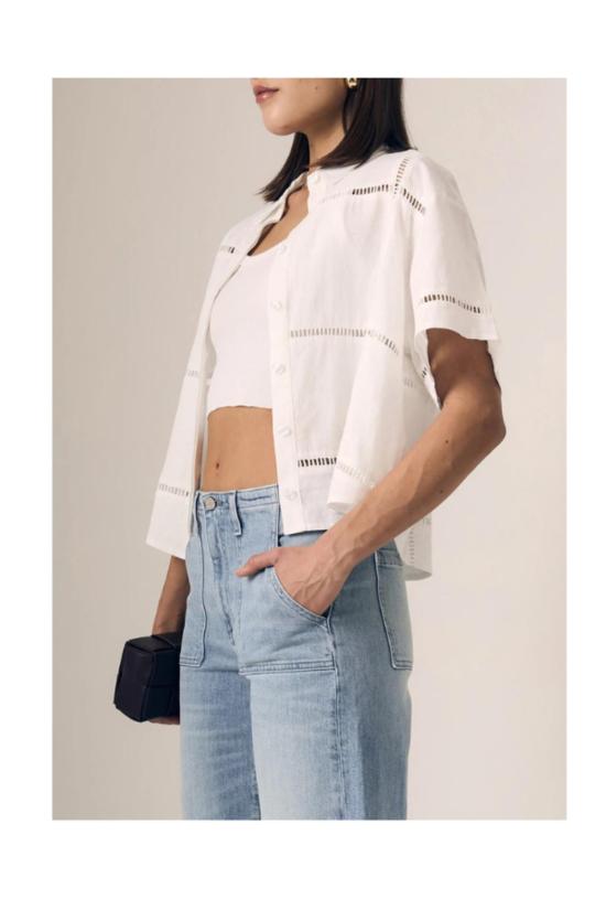  르장 탑 린넨 아일렛 셔츠  화이트 - LE JEAN