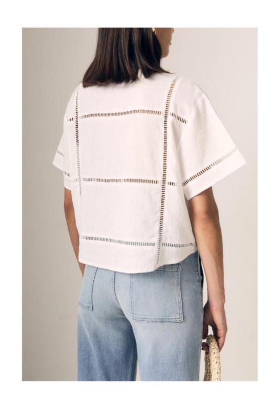  르장 탑 린넨 아일렛 셔츠  화이트 - LE JEAN