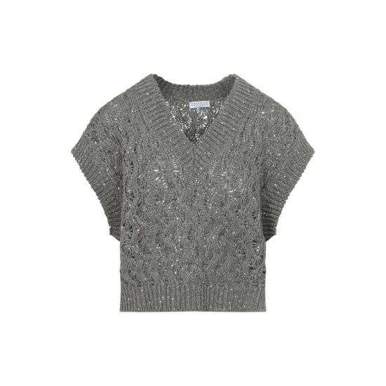  브루넬로 쿠치넬리 스웨터 Brunello Cucinelli V 넥라인  세이지 그린 - BRUNELLO CUCINELLI