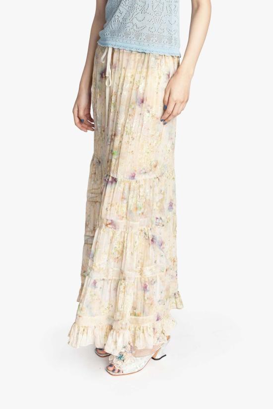  안나 수이 롱 스커트 오아시스 블룸스 티어드 스커트 콘 멀티 - ANNA SUI