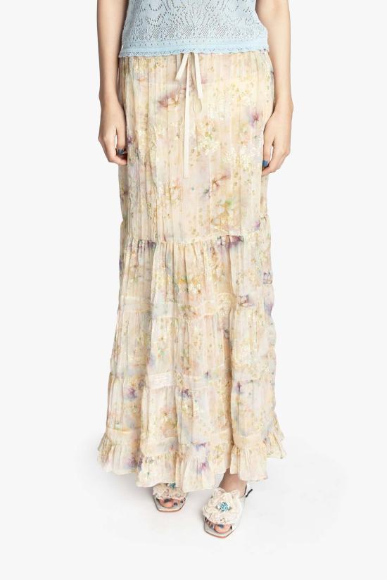  안나 수이 롱 스커트 오아시스 블룸스 티어드 스커트 콘 멀티