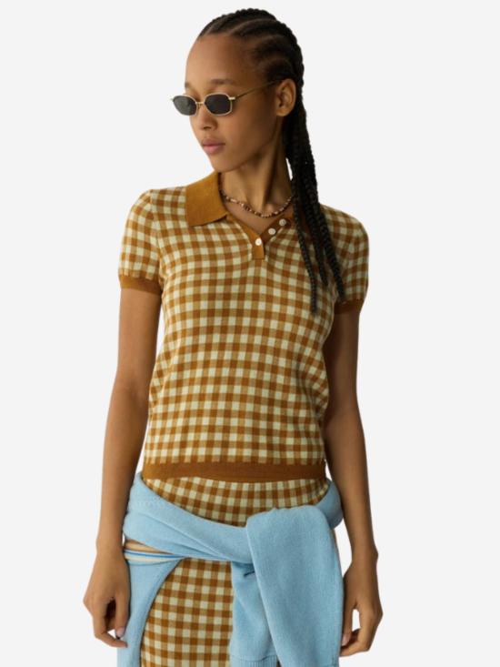  게스트 인 레지던스 스웨터 깅엄 슈렁큰 폴로  스웨이드/라임워시 - GUEST IN RESIDENCE