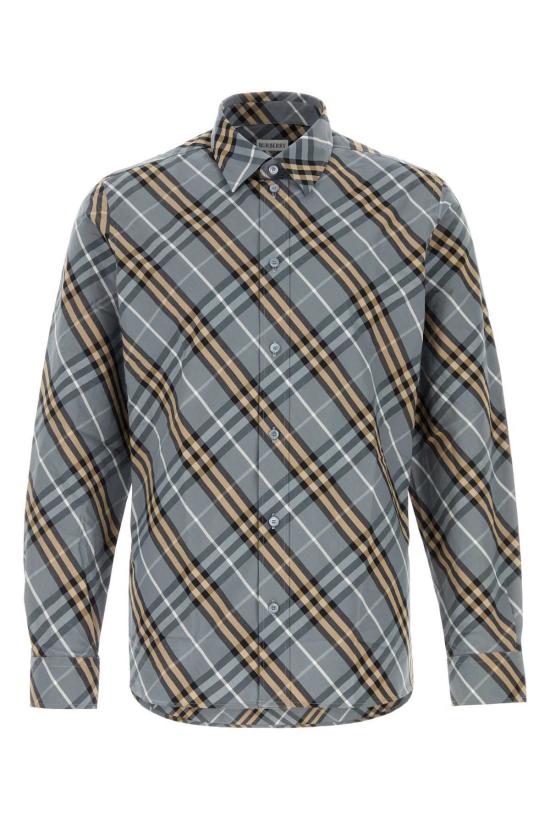  버버리 긴팔 셔츠 자수 포플린 셔츠 웨이브블루입체크