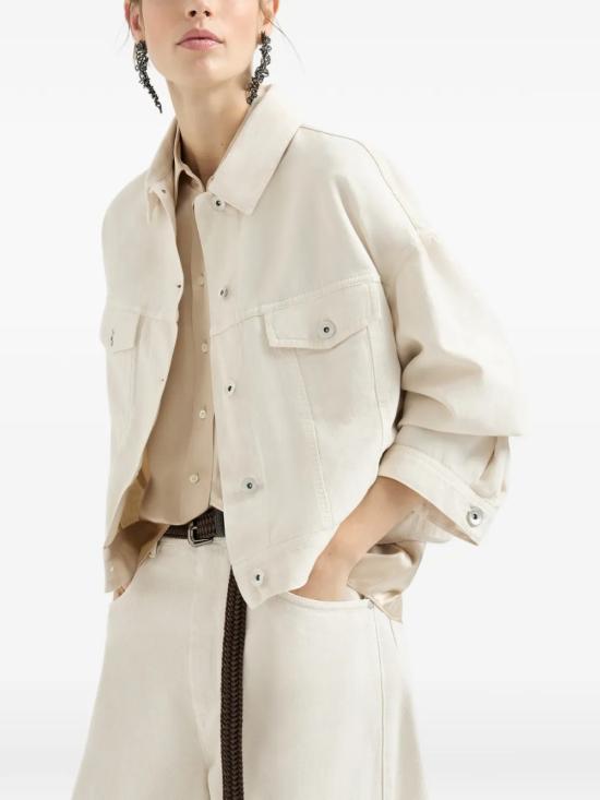 26SS 브루넬로 쿠치넬리 다이 코튼 & 리넨 아우터 재킷 ML9967674C8739 White - BRUNELLO CUCINELLI