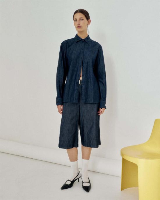  사야카 다비스 뉴욕 크롭 팬츠 사야카 데이비스 뉴욕 와이드 카프리스 인디고 - SAYAKA DAVIS NEW YORK