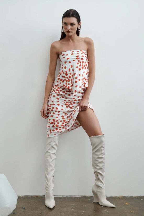  에스더블유에프 민소매 티셔츠 S/W/F 새틴 스카프 탑 도트 무늬 - S/W/F