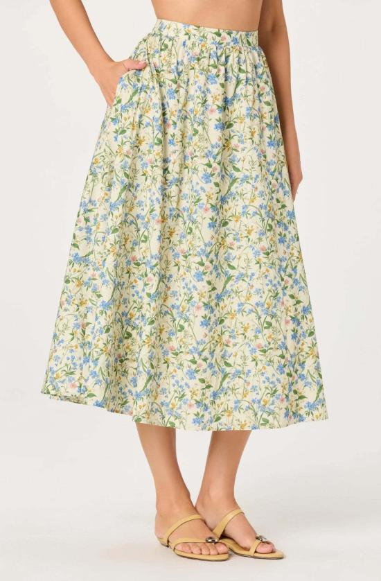  아스트라 더 라벨 미디 스커트 Astr The Label Wylda 플로럴 개더드 A라인 - ASTR The Label