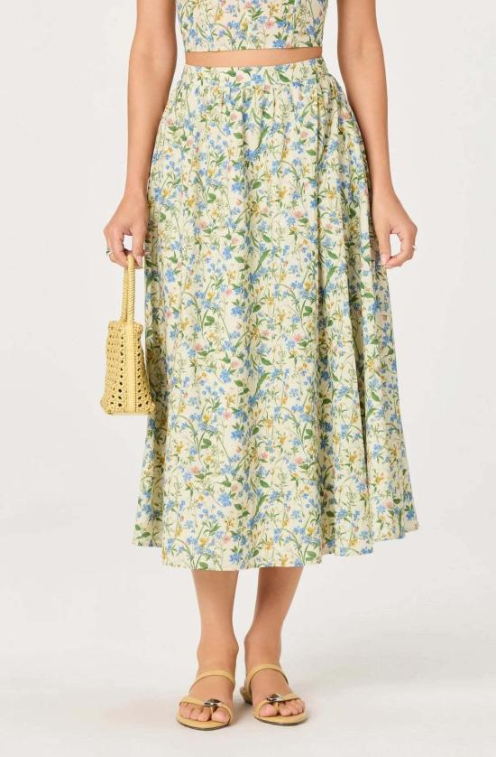  아스트라 더 라벨 미디 스커트 Astr The Label Wylda 플로럴 개더드 A라인