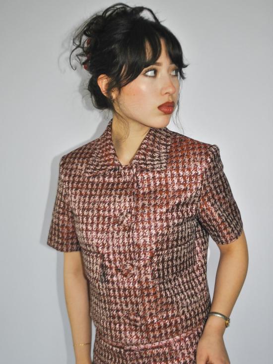  안나 발렌티나 자켓 오브리 크롭 재킷 루렉스 헤링본 자카드