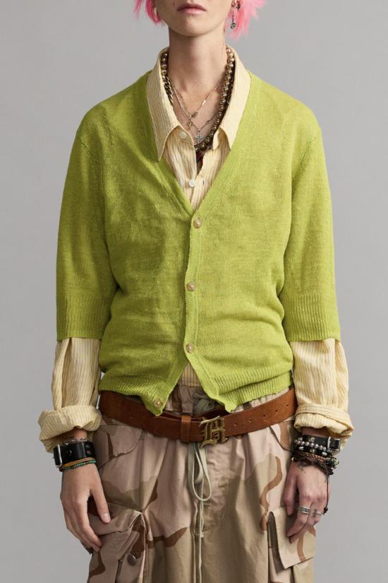  알13 가디건 R13 팔꿈치 길이 소매 트임 밑단  연녹색 - R13