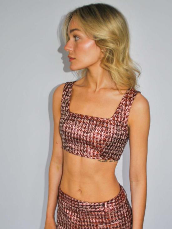  안나 발렌티나 민소매 티셔츠 오브리 루렉스 헤링본 자카드 탑 - ANNA VALENTINA