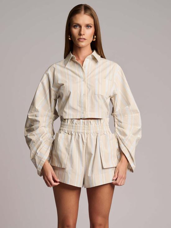  헤브론 숏팬츠 미라 포플린 반바지 베이지 스트라이프 - HEVRON