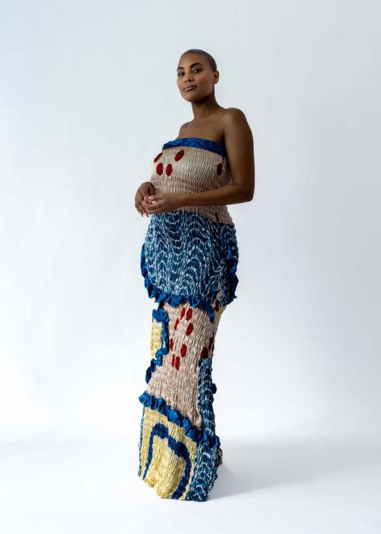  TIGRA TIGRA 롱 원피스 티그라 티그라 디컨스트럭티드 타이 다이 개더드 튜브 드레스