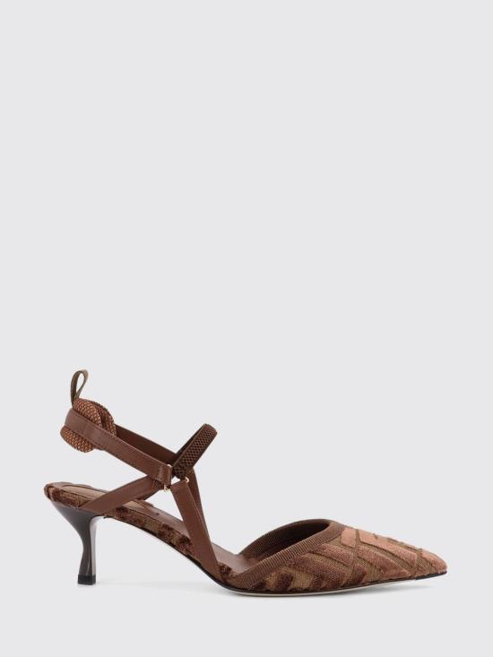 26SS 펜디 콜리브리 라이트 FF 패브릭 미디움 힐 슬링백 8J8362AOTP F1TPH Brown