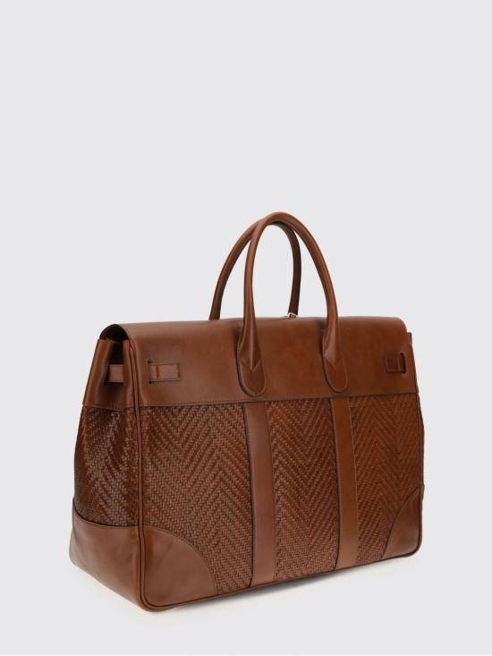 26SS 브루넬로 쿠치넬리 브레이드 카프스킨 & 카우하이드 컨트리 백 MBXOBU071 C9186 Brown - BRUNELLO CUCINELLI