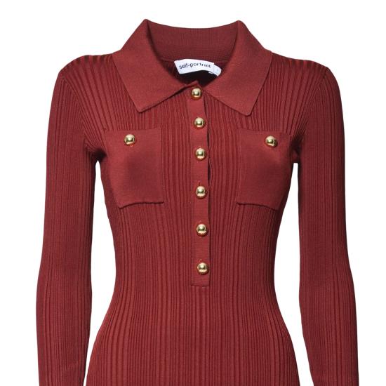 26SS 셀프 포트레이트 미디 원피스 AW25008MABU BURGUNDY Bordeaux - SELF PORTRAIT