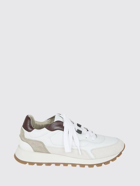 26SS 브루넬로 쿠치넬리 샤이니 디테일 카프스킨 & 스웨이드 러닝 스니커즈 MZGSG3028 C7592 Beige