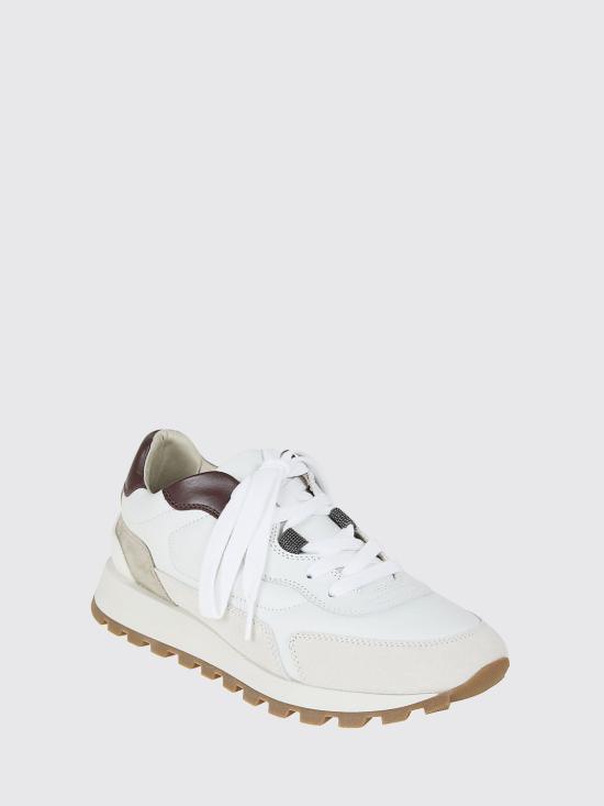 26SS 브루넬로 쿠치넬리 샤이니 디테일 카프스킨 & 스웨이드 러닝 스니커즈 MZGSG3028 C7592 Beige - BRUNELLO CUCINELLI