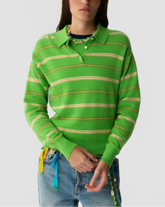  게스트 인 레지던스 스웨터 컬리지 스트라이프 폴로  말차 포인트 콤보 - GUEST IN RESIDENCE