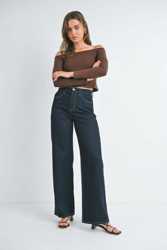  저스트 블랙 데님 데님 팬츠 릴렉스드 와이드 레그 진 - JUST BLACK DENIM