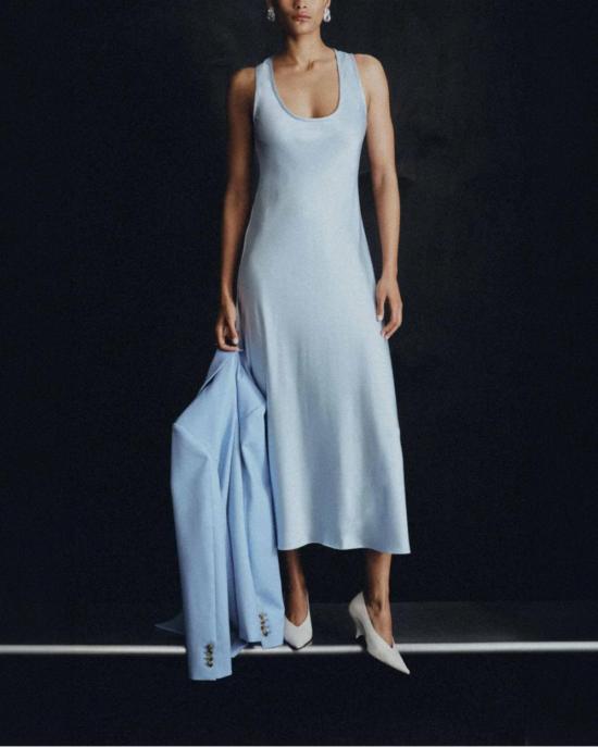  아르젠트 롱 원피스 Argent 탱크 실크 샤르뫼즈 드레스 블루 - ARGENT