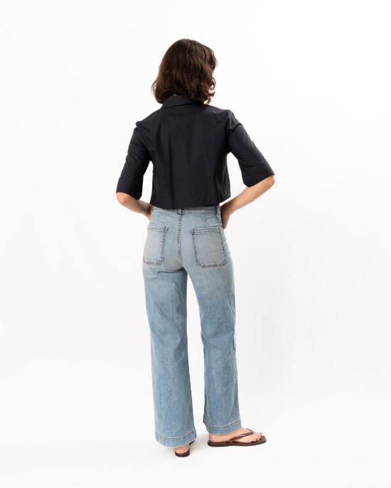  엘리엇 로렌 탑 크롭 포플린 셔츠 네이비 - ELLIOTT LAUREN